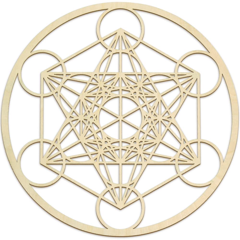 Fourth Level MFG 12" Metatron's Cube, Sacred Geometry Wood Wall Art, Zen Home Decor for Yoga and Meditation, Chakra Crystal Grid Board, Good Energy Spiritual Altar Decoration