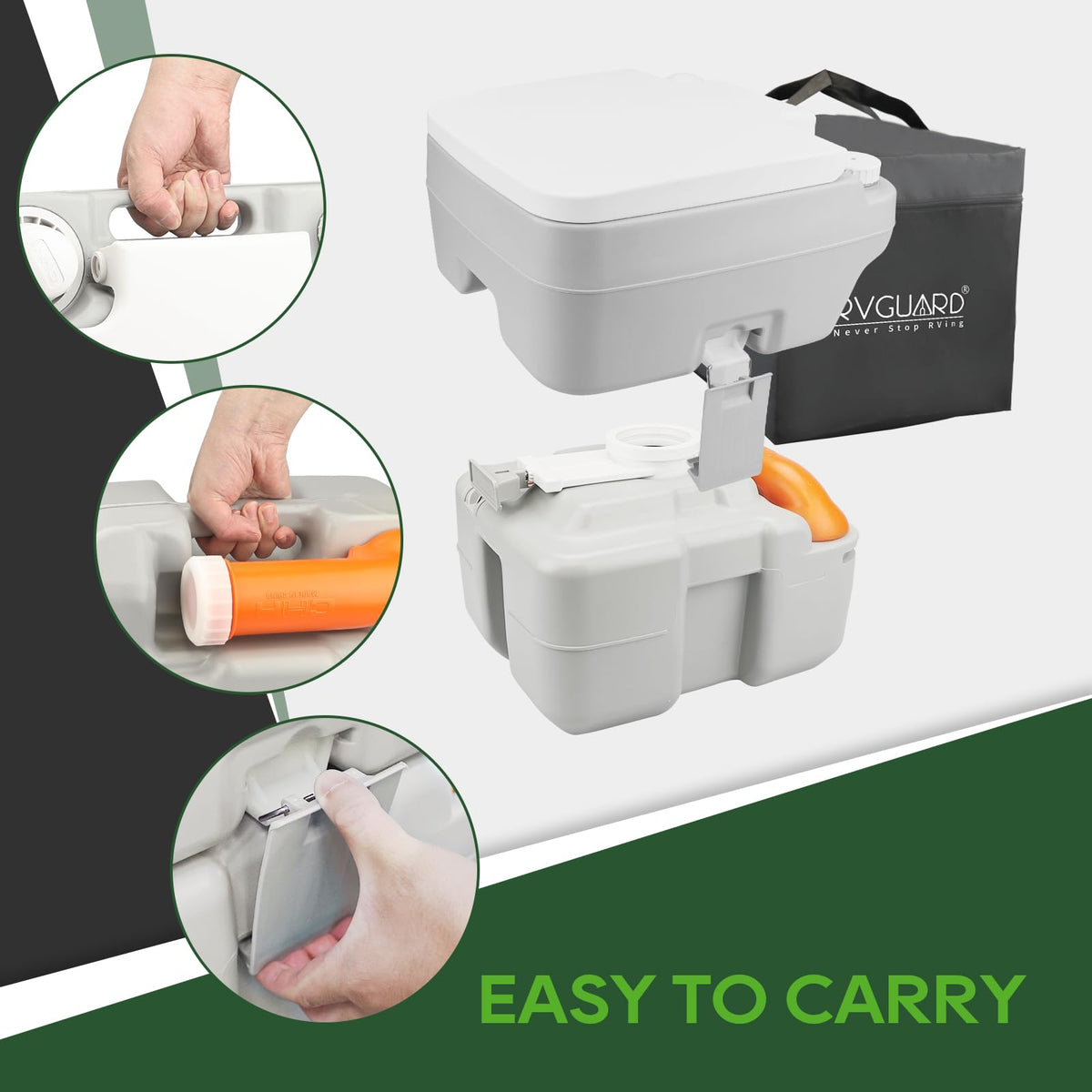 RVGUARD Portable Toilet, Camping Portable Toilet for Adults, 5.3 Gallon Waste Tank with Level Indicator, Come with Carry Bag and Wash Sprayer, for Camping, RV, Yacht and Truck Driver Use