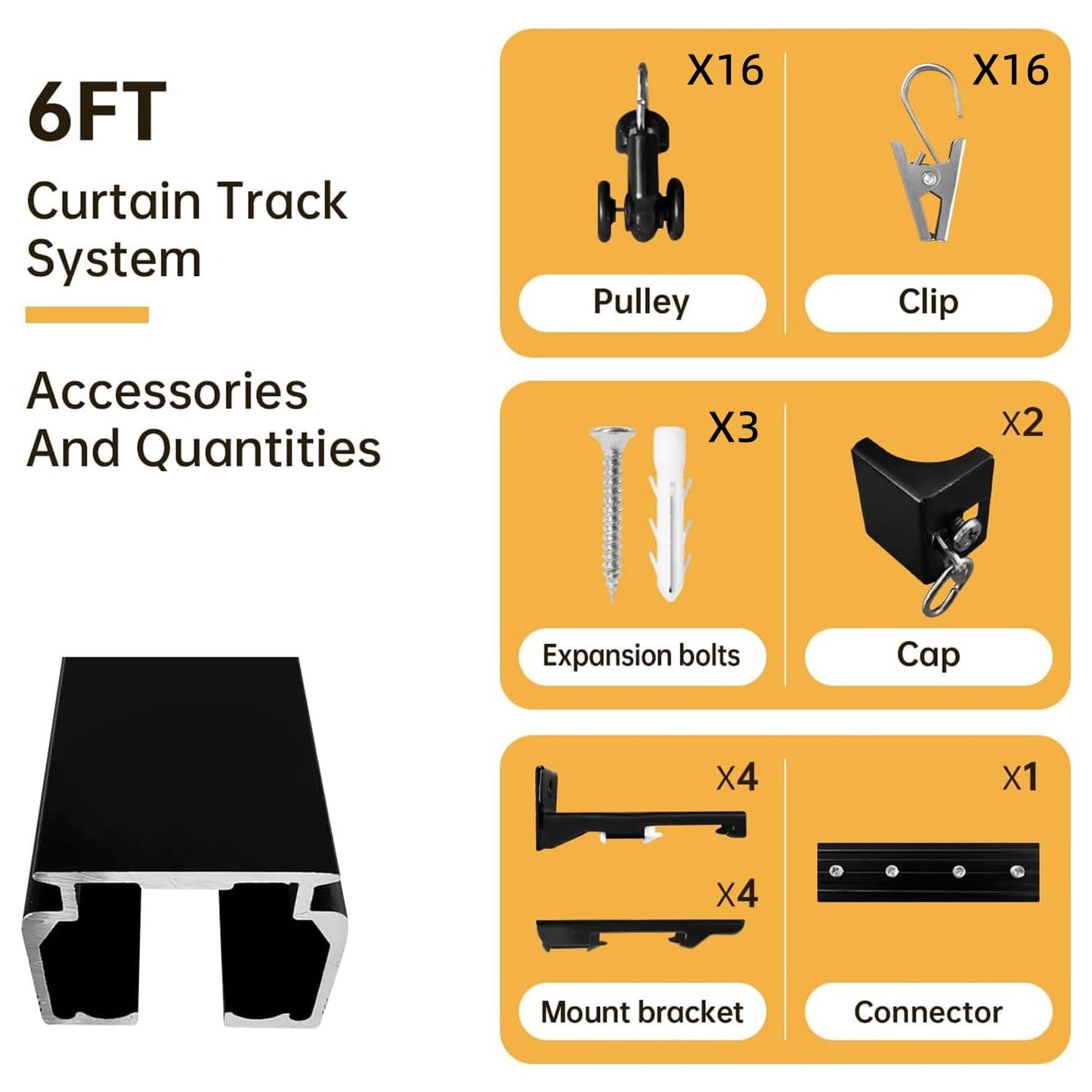 MaKefeile Ceiling Curtain Track Ceiling and Wall Mounted Heavy-Duty Curtains Rails Room Divider Curtains Shower RV Tracks Ceiling Sliding Curtain Rods With Clips,Black 6ft.