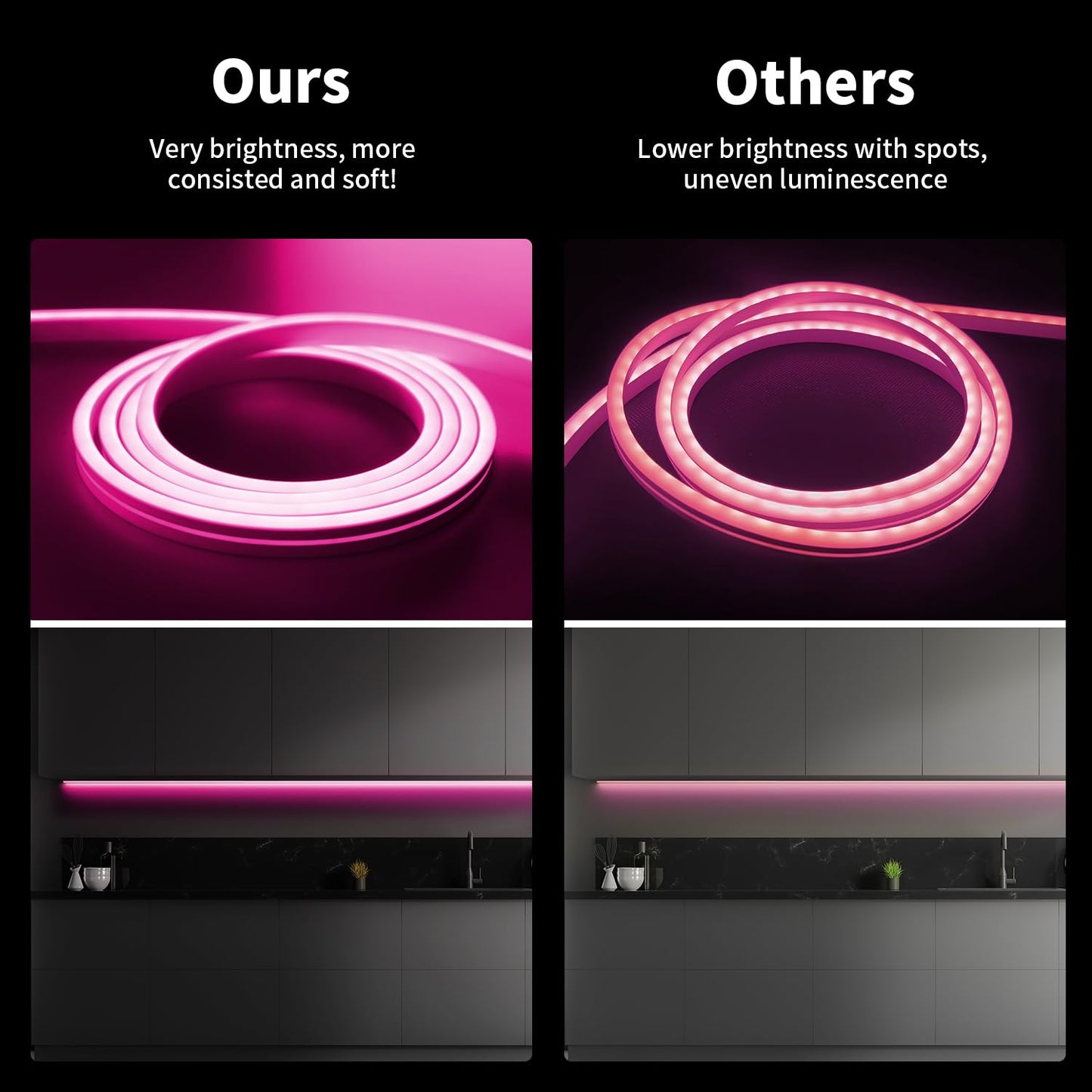 iNextStation 16.4FT/5M Pink LED Strip Lights, DC12V Silicone Neon Light Strip, IP65 Waterproof Led Rope Lights Dimmer for Cuttable DIY, LED Light Strip for Bedroom, Indoor, Outdoor(with Plug)