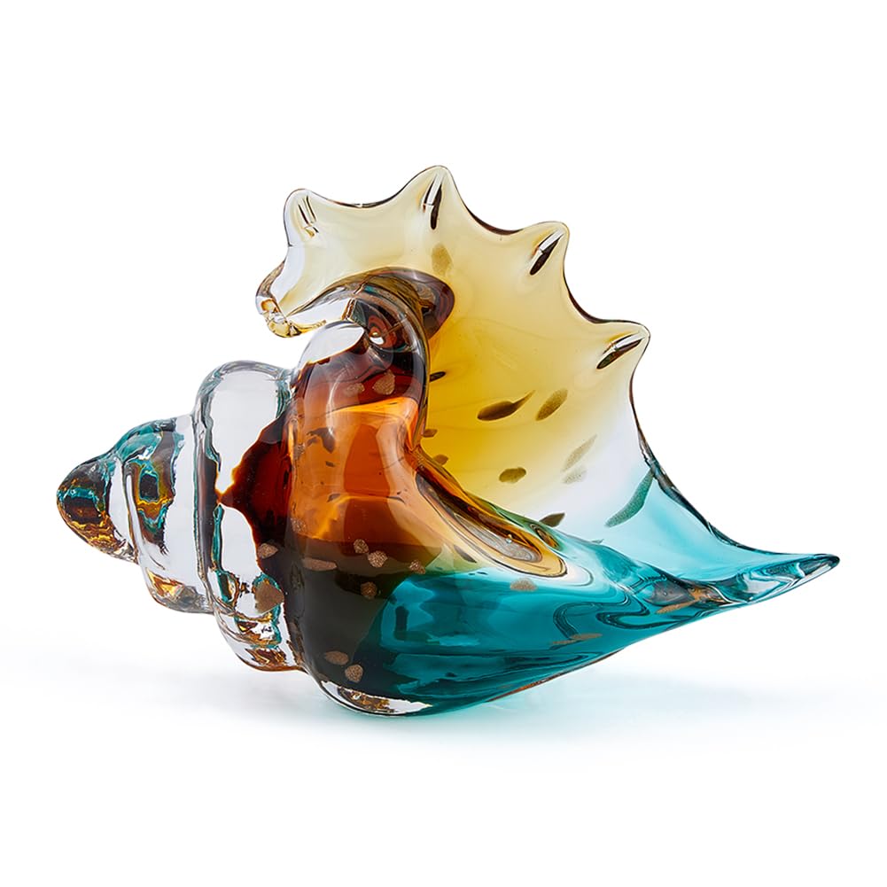 SUPERFINDINGS Blown Glass Conch Statue Sea Glass Art Figurines Sea Glass Decor 21x9.5x13.5cm Creative Conch Seashell Statue Coastal Home Decor for Dining Tables Entryways Coffee Tables Living Rooms