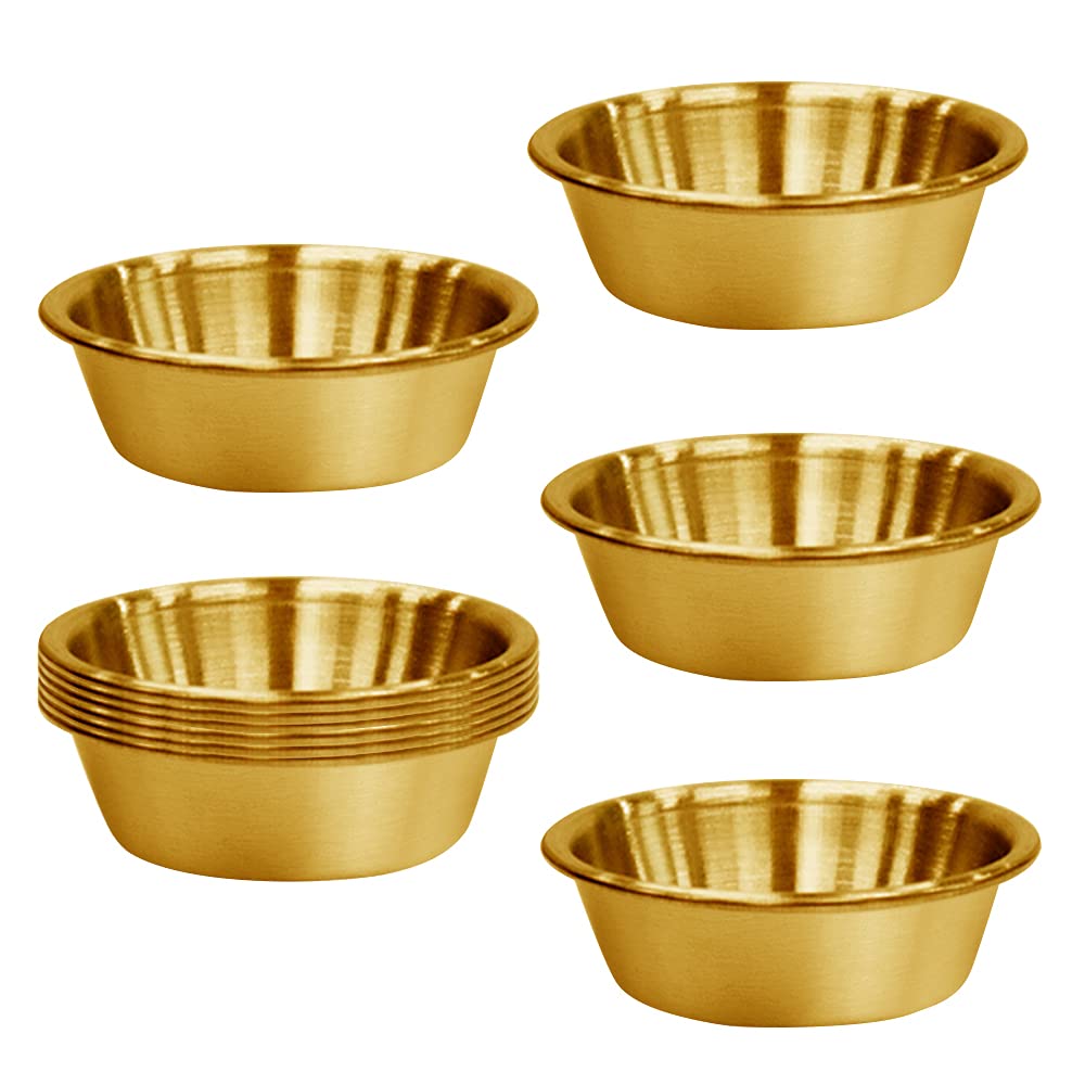 10Pack 2.3OZ Stainless Steel Sauce Dish, Seasoning Dishes, Premium Sushi Dipping Bowl Saucers, Metal Ramekins, Mini Appetizer Plates, Individual Condiment Sauce Cups (Gold)