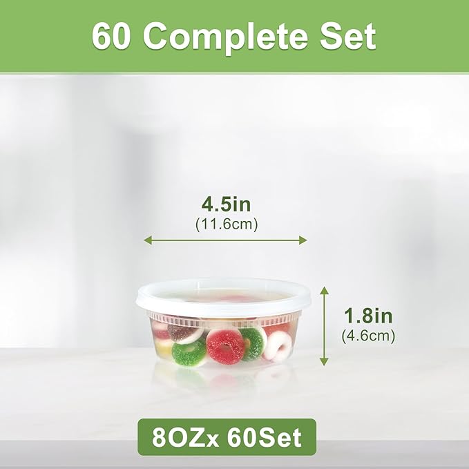 60 Sets Deli Containers with Lids 8 oz, Leak-Proof & BPA Free Airtight Takeout