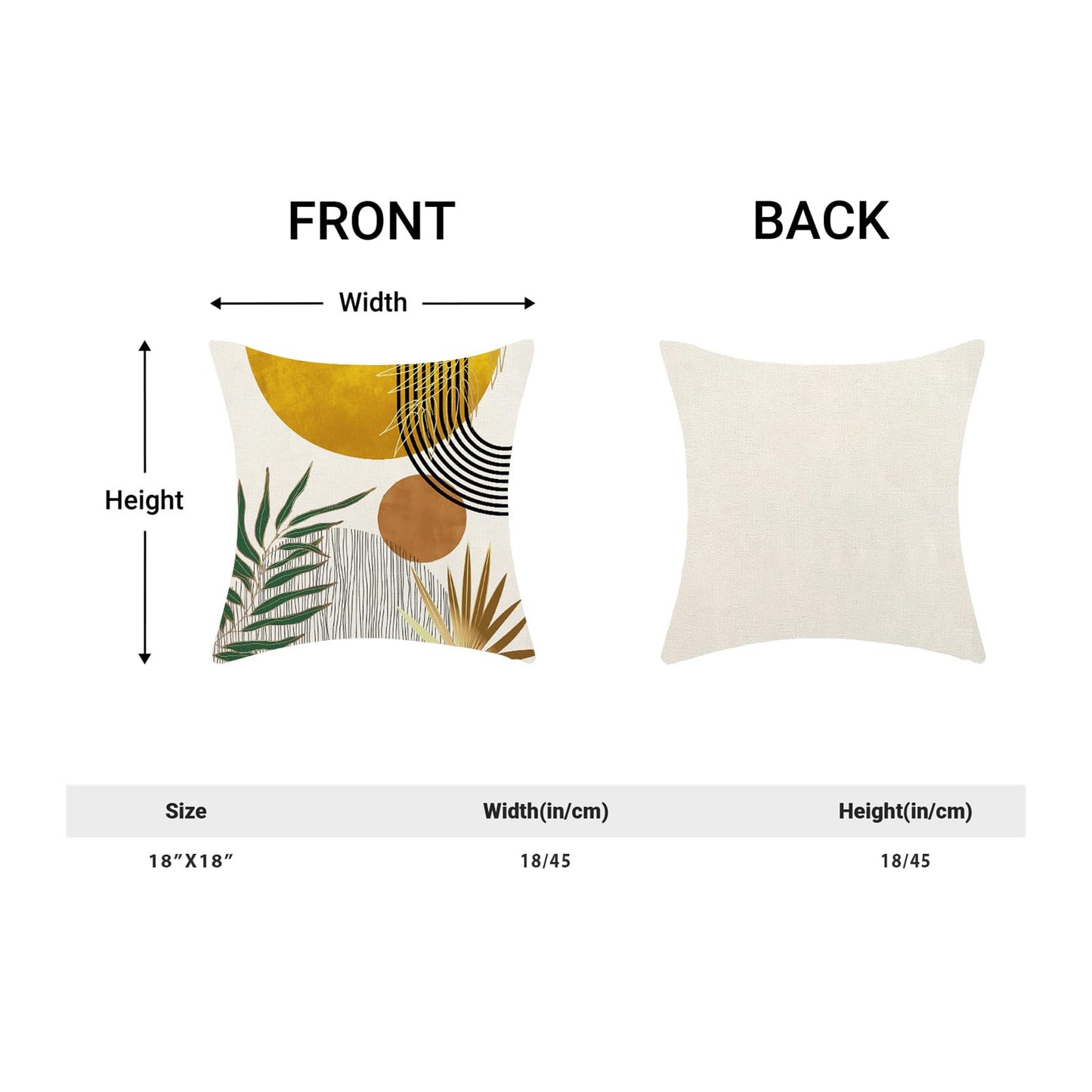 Boho Pillow Covers 18x18 Inch 2 Pcs,Mustard Yellow Green Tropical Leaf Summer Outdoor Decorative Throw Pillows,Mid Century Abstract Farmhouse Decor Pillowcase Linen Cushion Cover for Couch Sofa