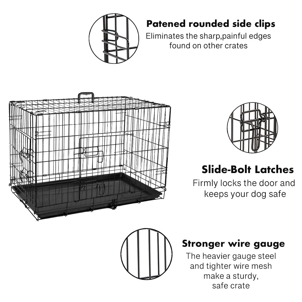 Wowsubli Dog Crate 48 inch Pet Cage for Large Dogs, Black Folding Metal Training Kennel Cat Puppy Animal Transport with Solid Tray 2 Door 4 Lock
