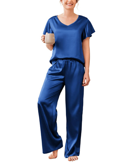 Ekouaer Women's Satin Silky Pajama Set 2 Piece Short Sleeve Shirt with Long Pants Pjs Sets Soft PJ Loungewear S-XXL