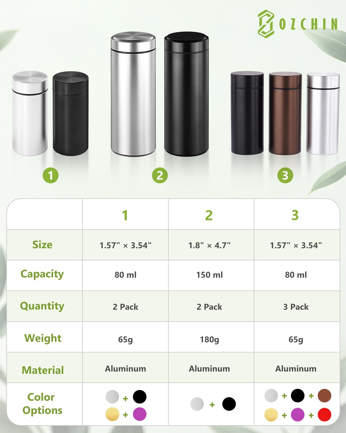 OZCHIN Aluminum Storage Jar Portable Airtight Smell Proof Container Bottle Multipurpose Storage Container for Spices, Coffee & Teas 196 ml