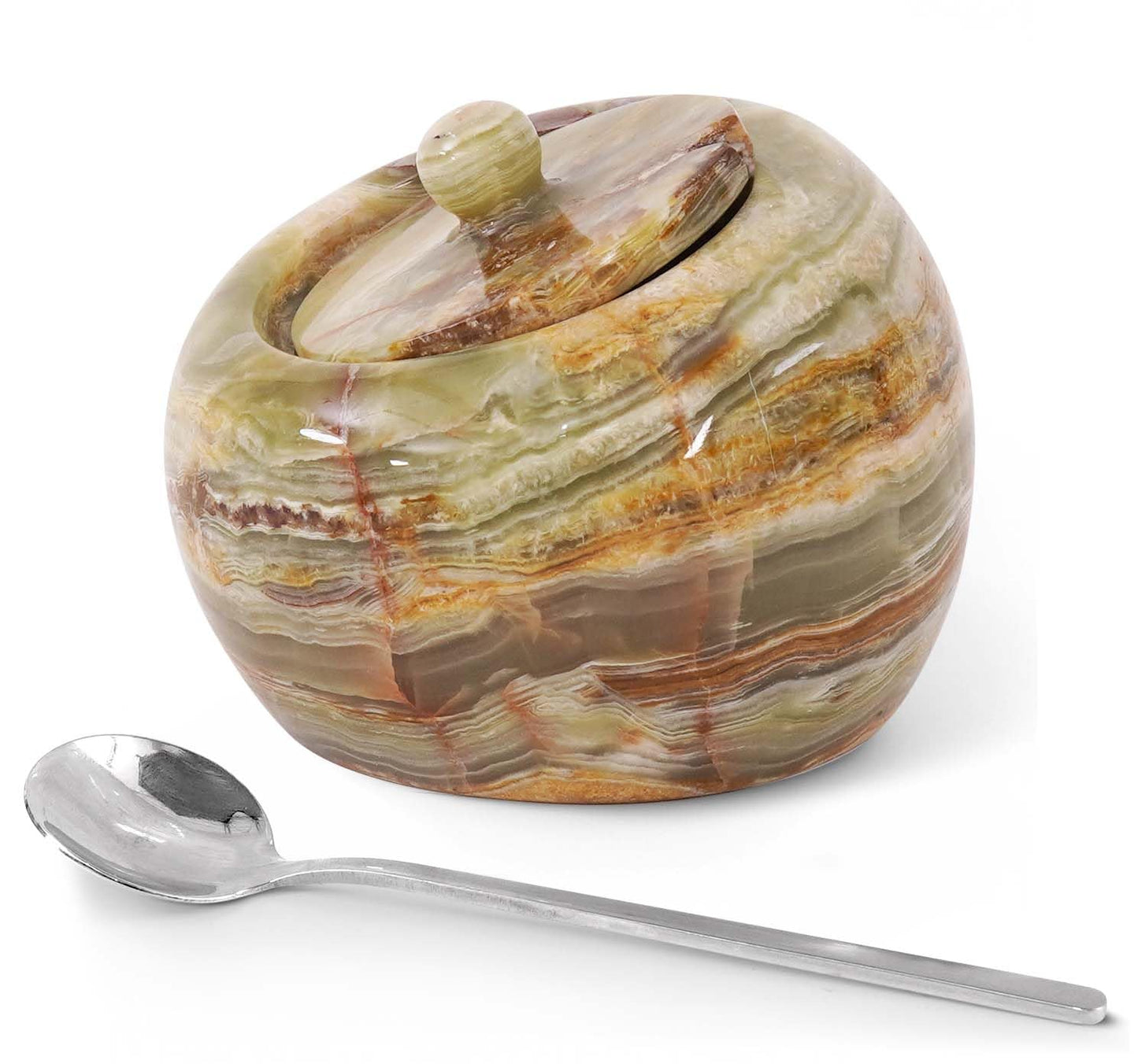 Radicaln Marble Salt Cellar with Lid 4" Inch Green Onyx Salt Jar & Table Salt Storage For Kitchen Countertop, Ideal Salt Container, Salt Dish & Sugar Bowl For Table