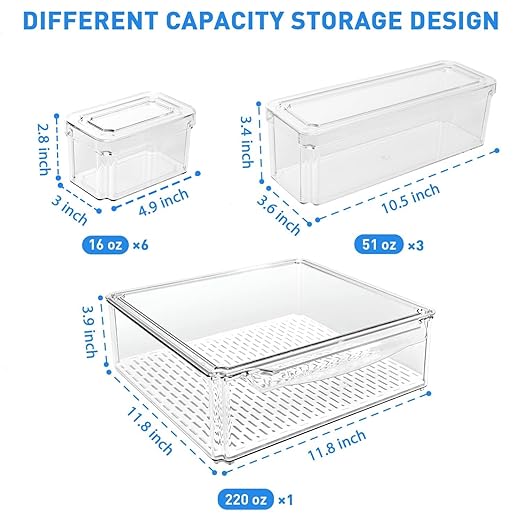 POMEAT 10 Pack Fridge Organizer, Stackable Refrigerator Organizer Bins