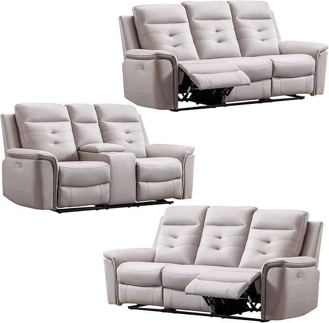 ANJ 3-Piece Faux Leather Power Recliner Sofa Set