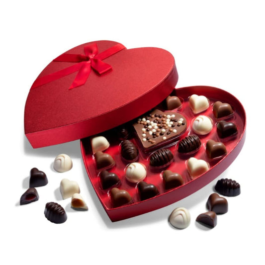 Valentines Chocolate Candy, Valentines Day Assorted Gourmet Belgian Heart Chocolate Truffles, Gifts for Him and Her in Elegant Red Heart Gift Box. Milk, Dark, Strawberry, 6 Flavors with 24 Treats