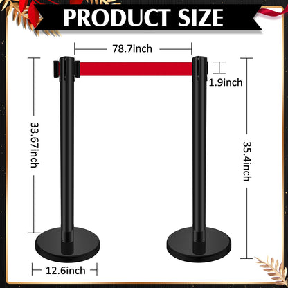 Ferraycle 4 Sets Stanchions with Retractable Belts in 6.6 ft Stainless Steel Crowd Control Stanchion Retractable Belt Barrier Line Dividers for Crowds Queue Line Pole, Easy Assembly (Red Belt)
