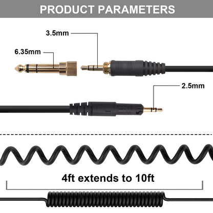 Hizsoaor ATH-M50x Replacement Cable, Audio Cable Compatible with Audio Technica ATH-M50x、ATH-M40x、ATH-M70x、ATH-M60x Coiled AUX Headphone Extension Cable with 6.35mm(1/4") Adapter(4ft extends to 10ft)