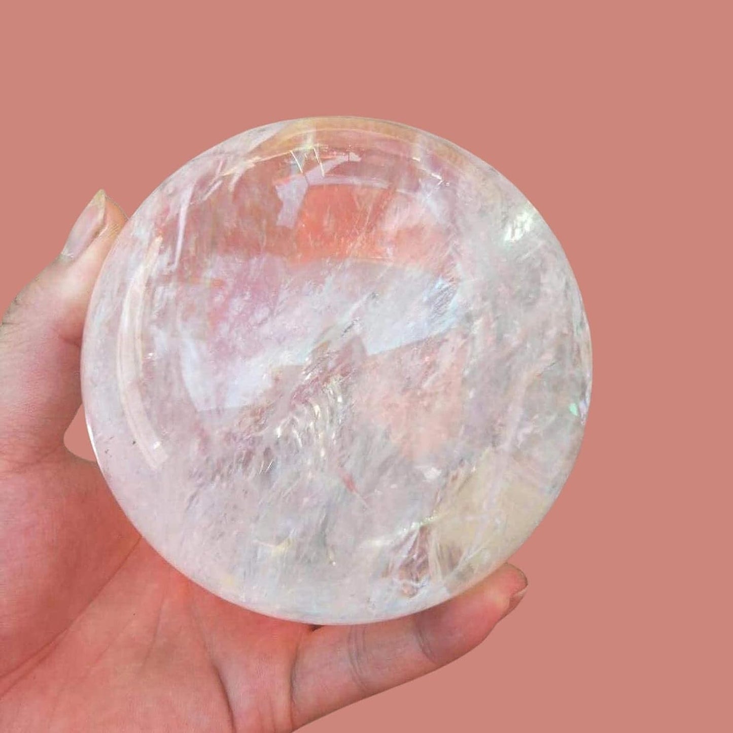 RALDMOV Natural Clear Quartz Crystal Ball,White Crystal Sphere Healing Crystal Ball with Stand Home Decor Prosperous Love Invite Wealth + Pedestal (700g)
