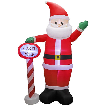 MorTime 8 FT Christmas Inflatable Santa Claus with Guidepost, Blow up Lighted Giant Wave Santa Claus North Pole with LED Lights Yard Decoration Party Display for Xmas Outdoor Decorations