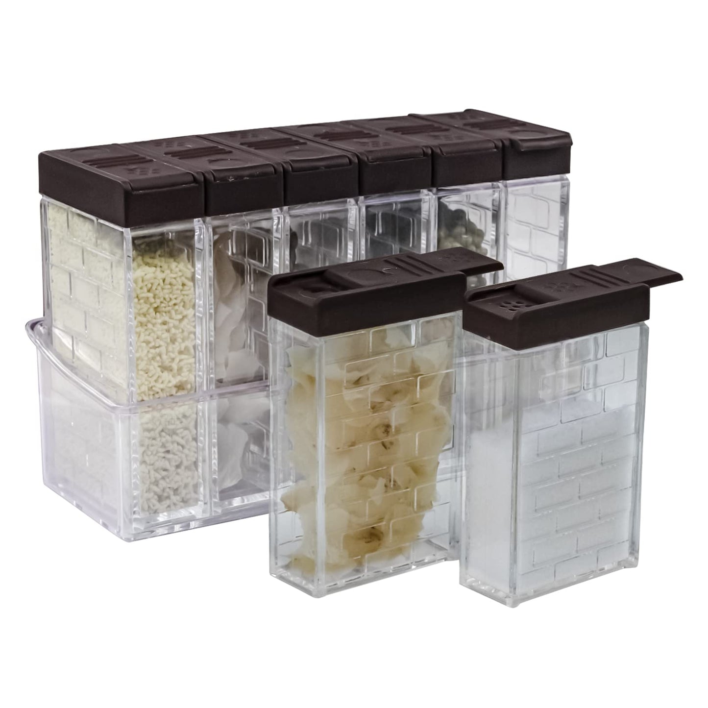 Jucaifu 6 Pcs Spice Shaker Jars, Salt and Pepper Shakers, Plastic Spice Dispenser, Salt Shakers, Seasoning Shaker Box, Condiment Set, spice containers (Brown)