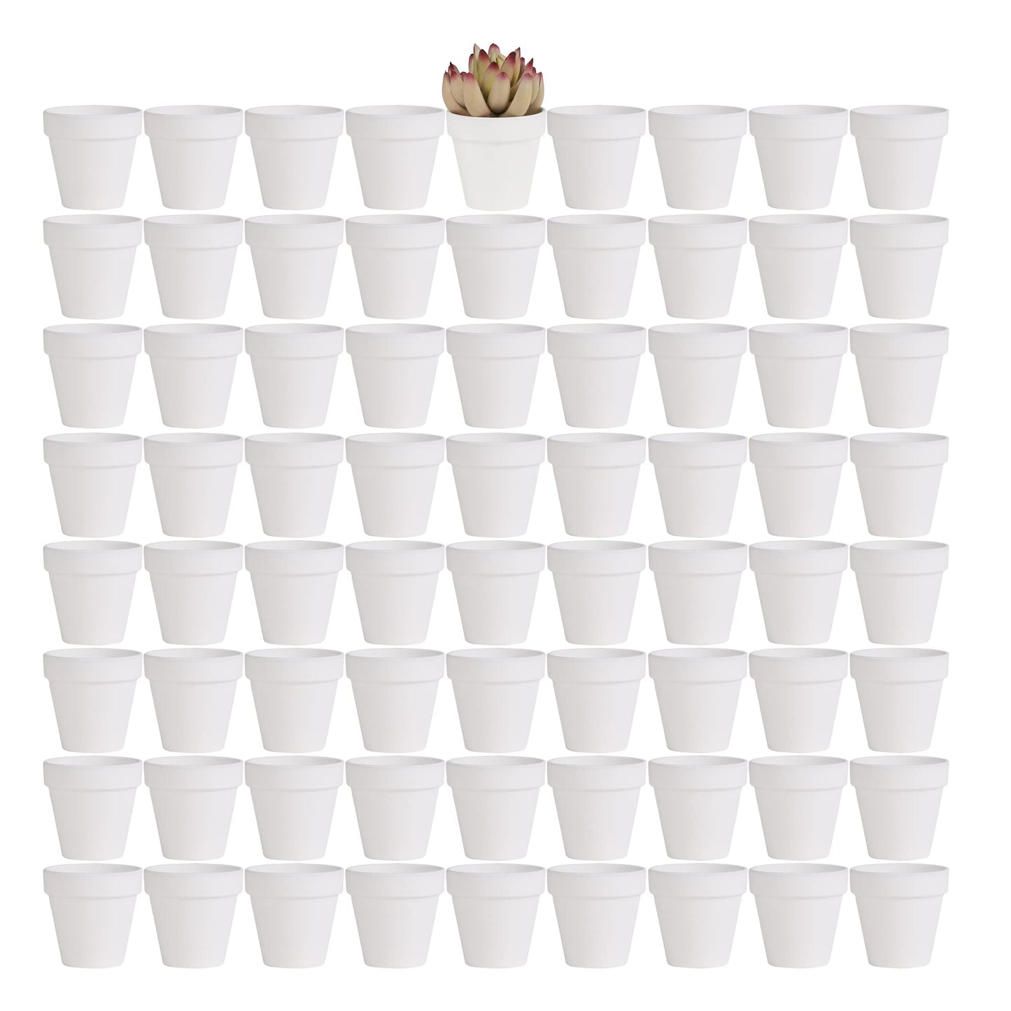 Yishang 72 pcs Small Mini White Clay Pots, 2.5'' Terracotta Pot Clay Ceramic Pottery Planter,Cactus Flower Terra Cotta Pots,Succulents Nursery Pots,with Drainage Hole,Great for Crafts,Wedding Favor