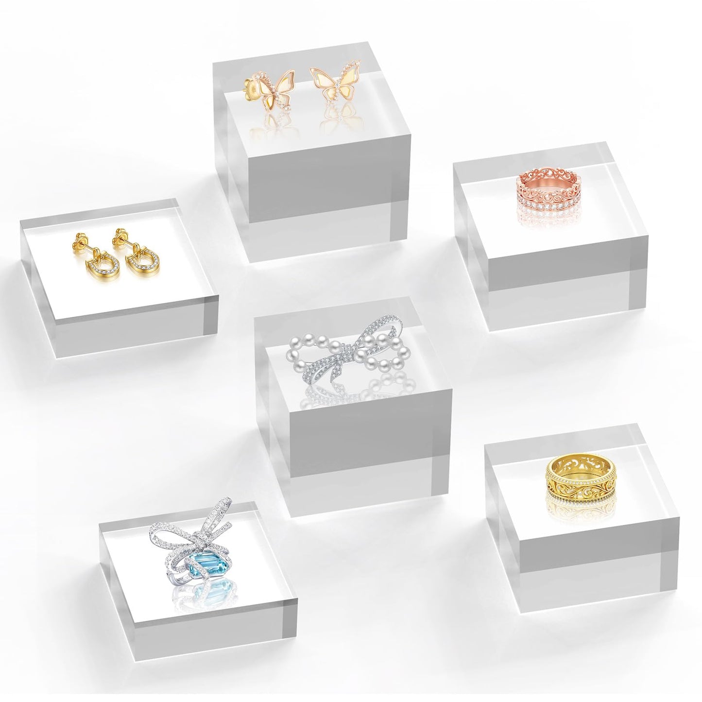 SAMYUCHO Acrylic Base Stand 6 Pack 3 X 3 Inch Acrylic Blocks for Display Trophy Base Clear Square Cube Riser Display Cylinder Pedestal Stands for Collectibles Jewelry Props Food Display 3 Size