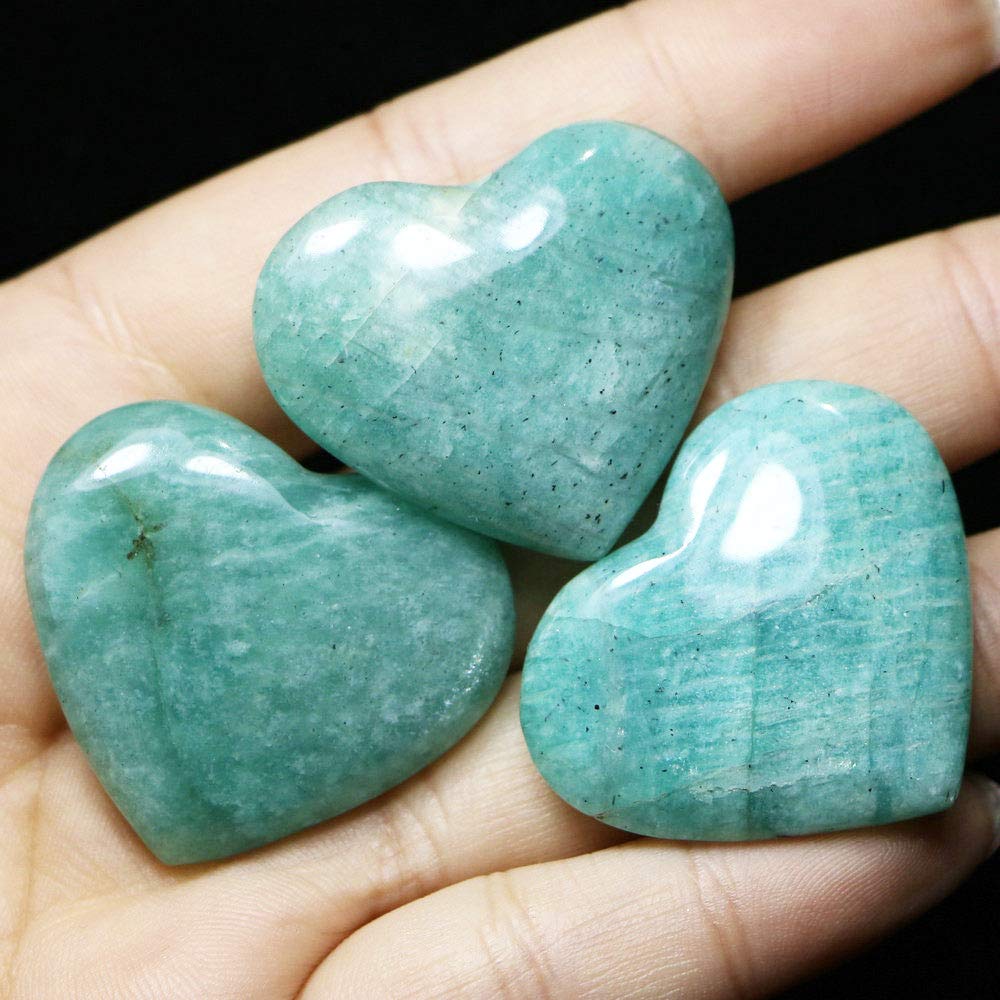 JIC Gem 1.5" Natural Amazonite Stone(Tian he Stone) Crystal Healing Gemstone Worry Therapy Heart Shape Set of 10
