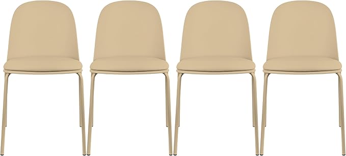 2xhome Parent Modern Stackable Armless Dining Chair | Plastic Shell Seat with Metal Legs | Indoor or Outdoor Use | Home Kitchen Patio (4, Beige, Padded Seat)