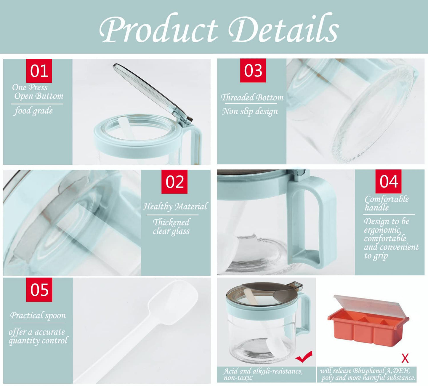 TENTA TENTA KITCHEN Gourmet Seasoning Box with Serving Spoons, Spice Jar Set Condiment Cruet Bottle, Kitchen Supplies,Nice Design for Kitchen (glass)