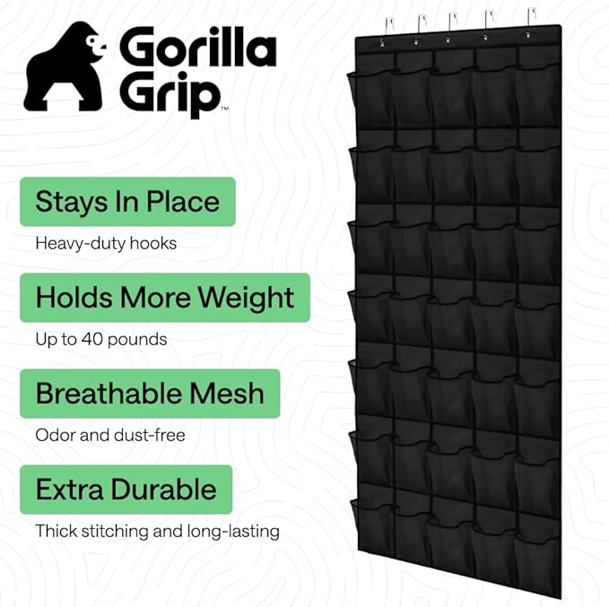 GORILLA GRIP Over the Door Shoe Organizer, 35 Large Breathable Mesh Pockets