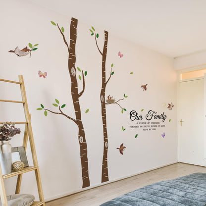 iMagitek Large Birch Tree Birds Wall Decals, Religious Family Quotes Wall Stickers for Living Room Home Decor, 109x94 Inches