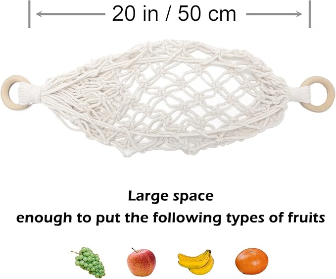 Hanging Fruit Hammock with Hooks, Hanging Fruit Basket Under the Kitchen Cabinet