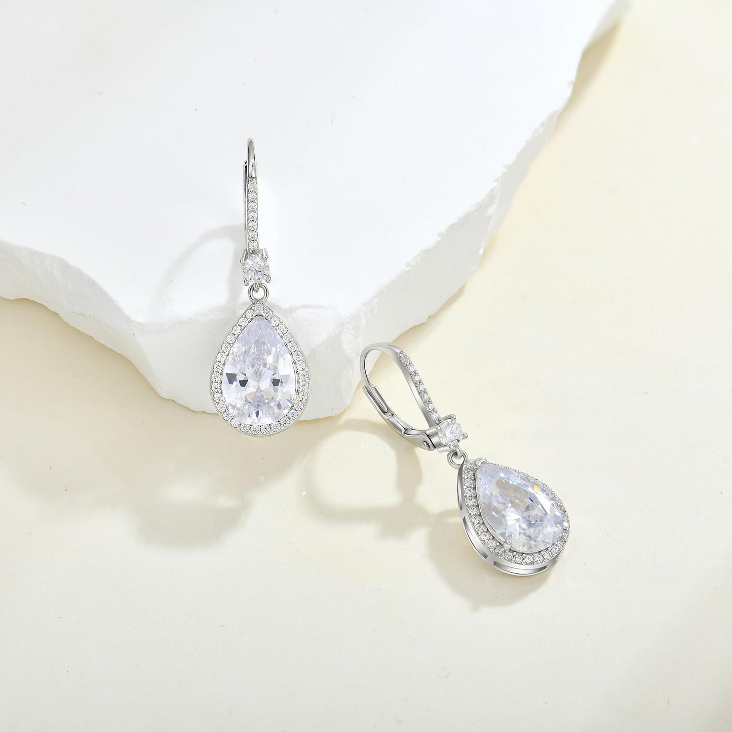 FYNSBLE Dangle Drop Earrings for Women,Sterling Silver White Birthstone Leverback Earrings Hypoallergenic Jewelry for Women