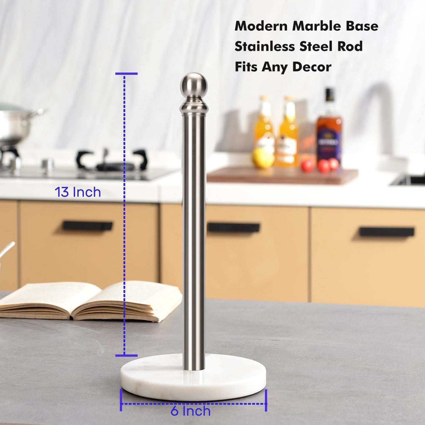 Exilon Paper Towel Holder Countertop with Heavy Marble Base, Standing Paper Towel Roll Holder for Kitchen Bathroom, with Weighted Base for One-Handed Operation