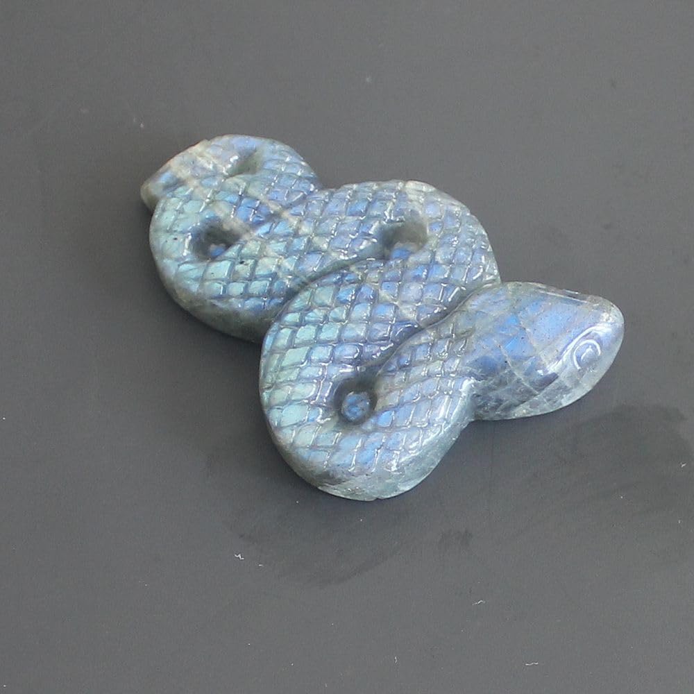 HLbshi Hand Carved Gemstone Crystal Snake Figurine Animal Statue Carving Office Home Decor 2'' (Labradorite)