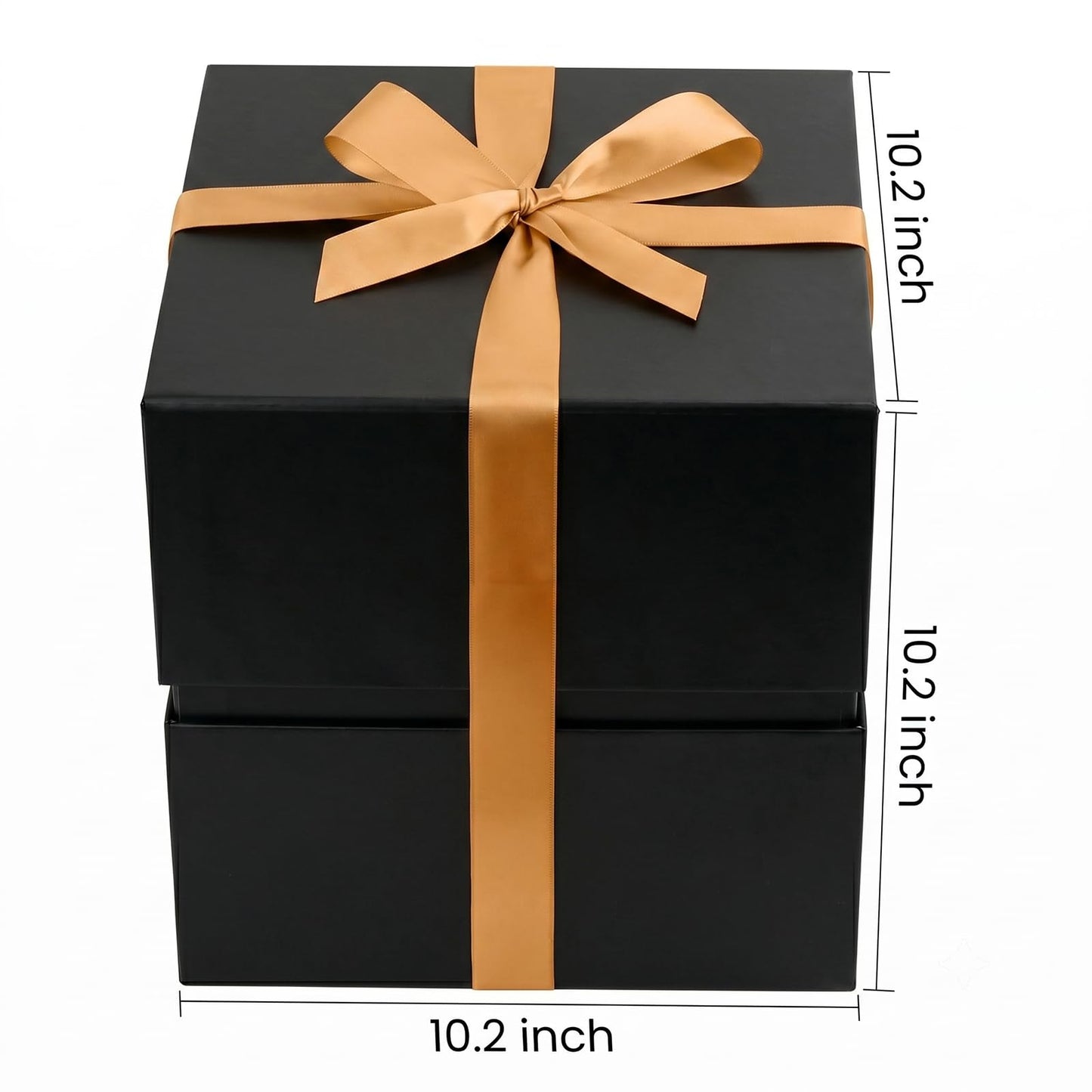 LIFELUM Square Gift Box with Magnetic Lid, Card, Sticker, Ribbon, Shredded Paper Filler for Business, Wedding, Birthdays (Black, square - 10.2 inch, 1 count (Pack of 1))