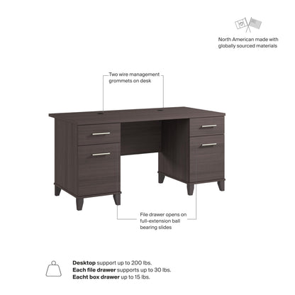 Bush Home 60-Inch Office Desk with Drawers, Computer Desk with File and Box Drawers, Home Office Workstation with Storage Cabinet, Writing Desk Furniture, Somerset Collection, Storm Gray