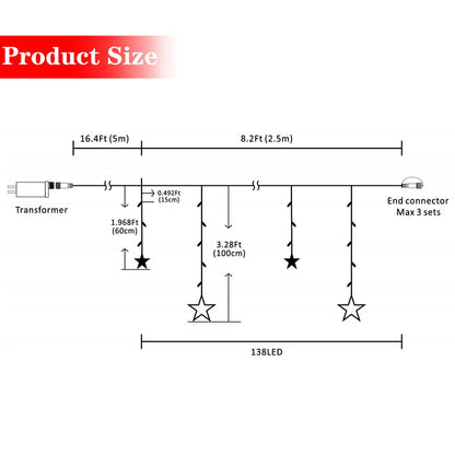 AWQ 12 Stars 138 LEDs Fairy Lights Star String Lights Star Curtain Lights 8 Modes for Christmas Wedding Home Garden Bedroom Indoor Outdoor Decor