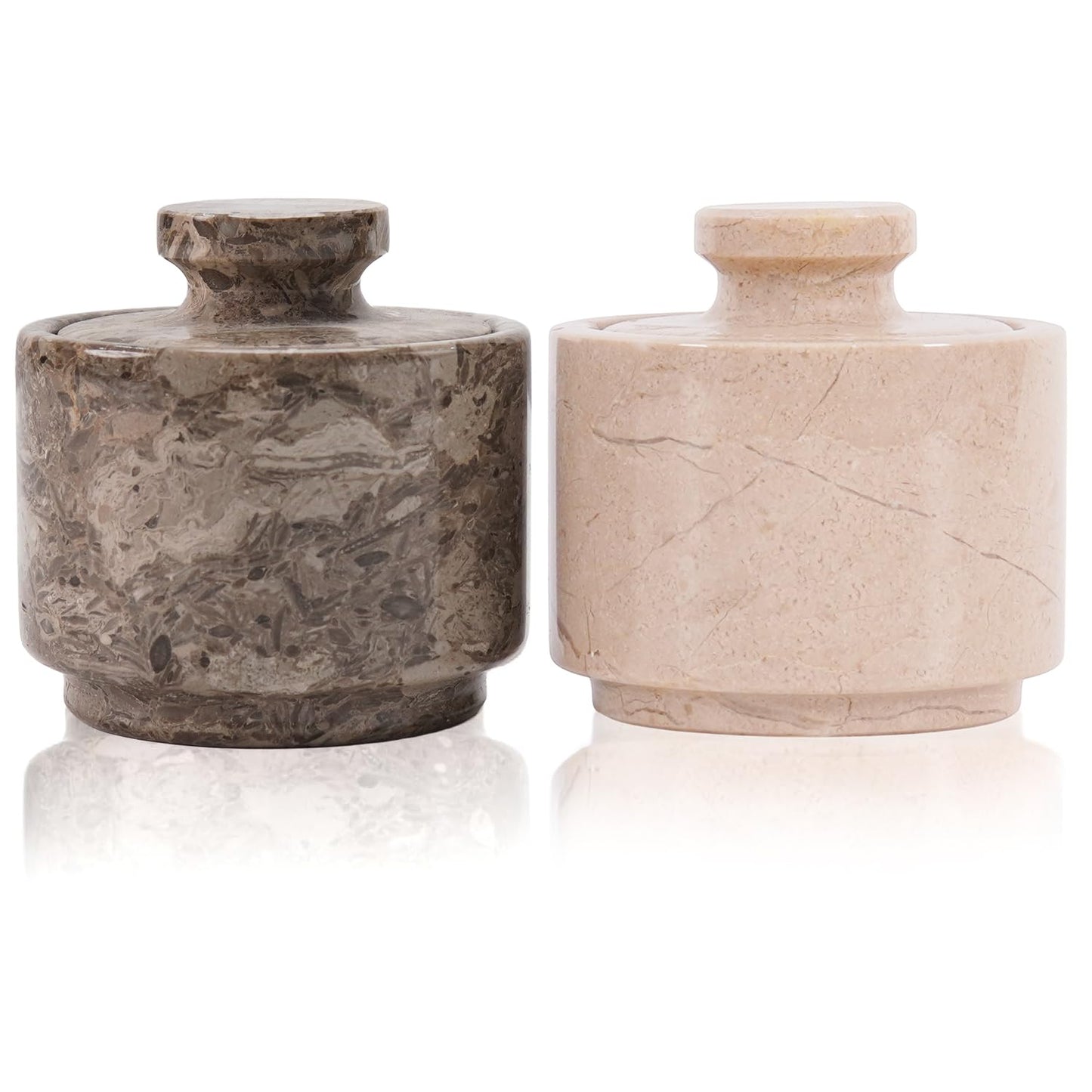 MARBLOUS KRAFTS Marble Salt Cellar 3" Inch Oceanic and Verona Celtic Salt and Spice Holders, DiningTable Decor for Kitchen & Home, Sea Salt Holder with Lid Storage Container