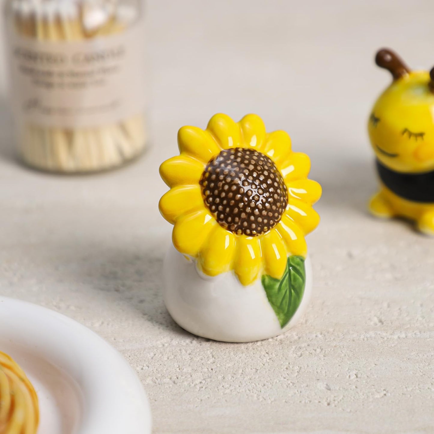 SOCOSY Sunflower and Bee Salt and Pepper Shakers Set, 2 PCS Ceramic Salt & Pepper Shakers Set
