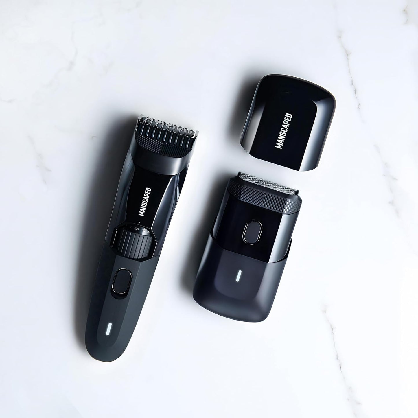 MANSCAPED® The Beard Hedger® Premium Men's Beard Trimmer & The Handyman™ Compact Electric Foil Face Shaver with Long-Hair Leveler & Foil Blades