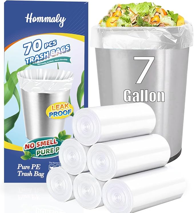 7 Gallon 70 pcs Clear Trash Bags Strong Clear Garbage Bags, Bathroom Trash Can