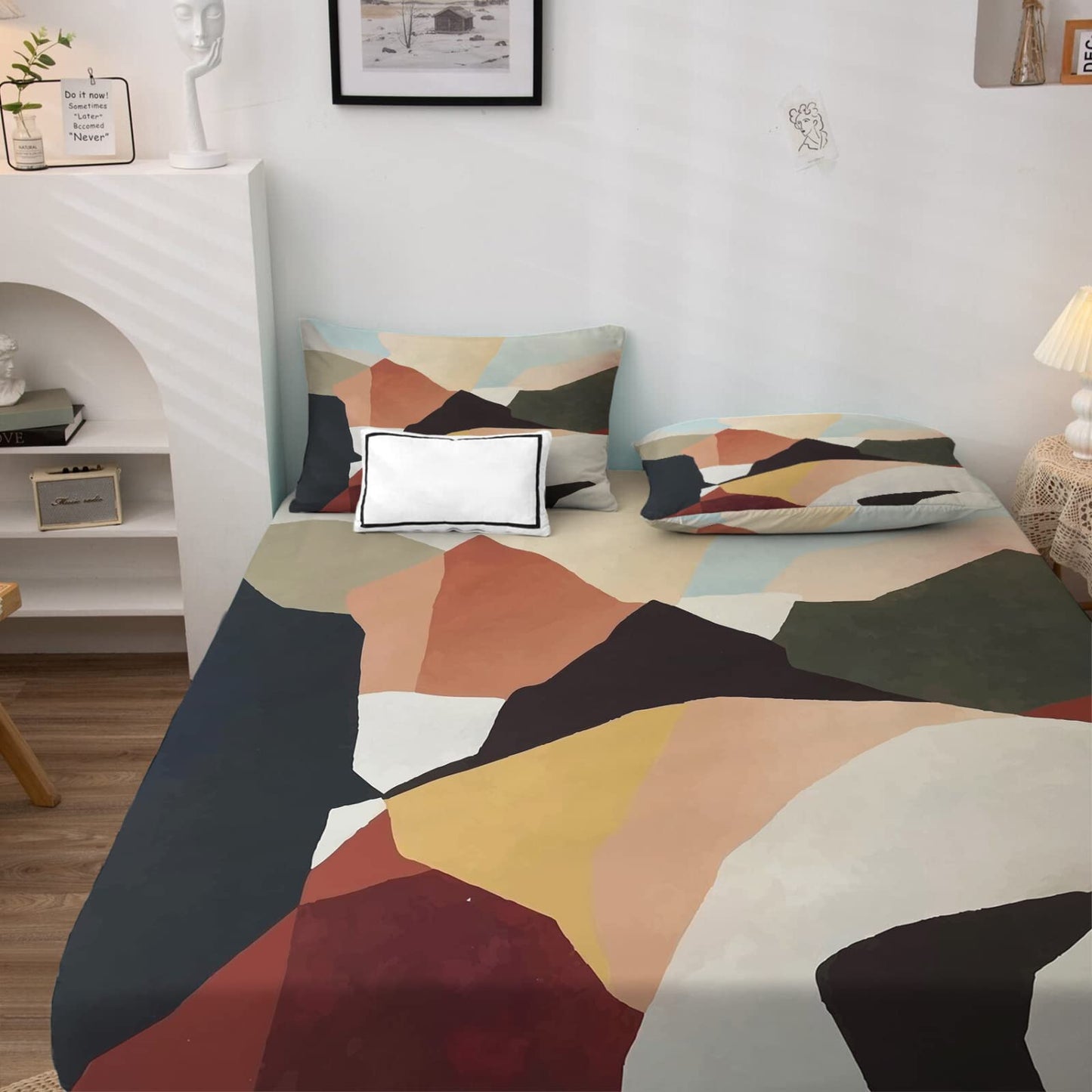 NOGAWA Abstract Sheets Full Size, Modern Art Bed Sheets, Patterned Bedding Sheets & Pillowcases 4 Piece Set - Soft Microfiber Deep Pocket Fitted Sheet & Flat Sheet & 2 Pillow Cases