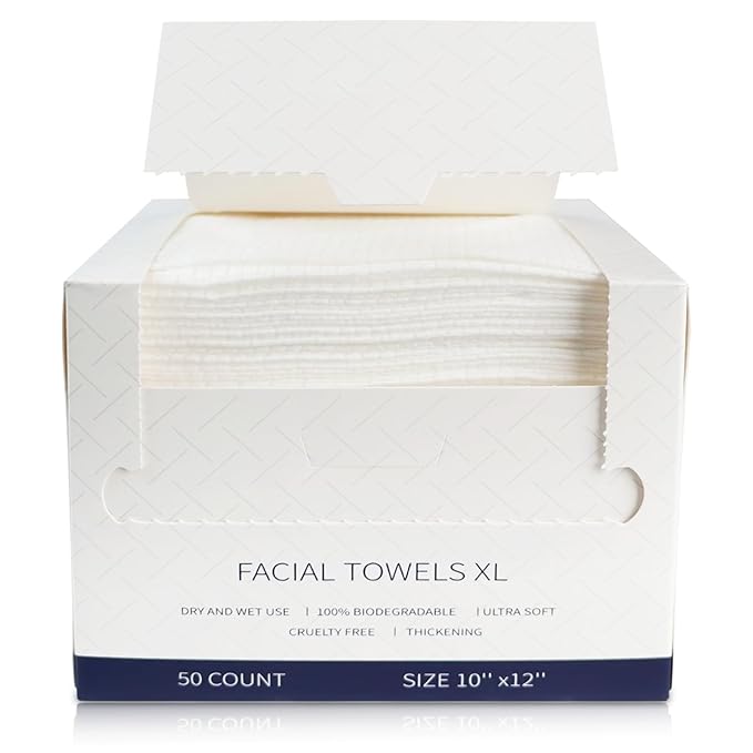 Face Towels Disposable, 12” x 10” Biobased Facial Towelettes, Large Soft &