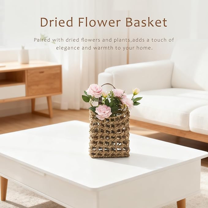 Wall Hanging Basket Decorative Boho Mounted Organizer Dried Flower Plants Front