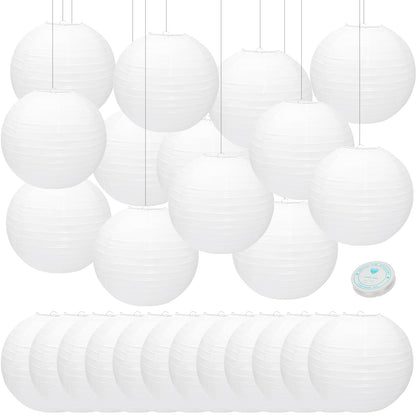 24 Packs White Paper Lanterns 12 Inch Chinese Japanese Hanging Paper Lanterns Lamp Round with Clear Fishing Line DIY Table Centerpiece Decoration for Wedding Birthday Party Baby Shower Indoor Outdoor