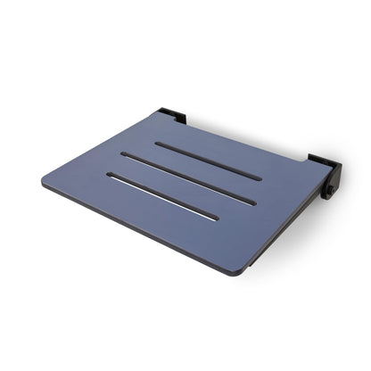 18 inch Silhouette Slimline Folding Wall Mount Shower Bench Seat, Navy Seat with Matte Black Frame