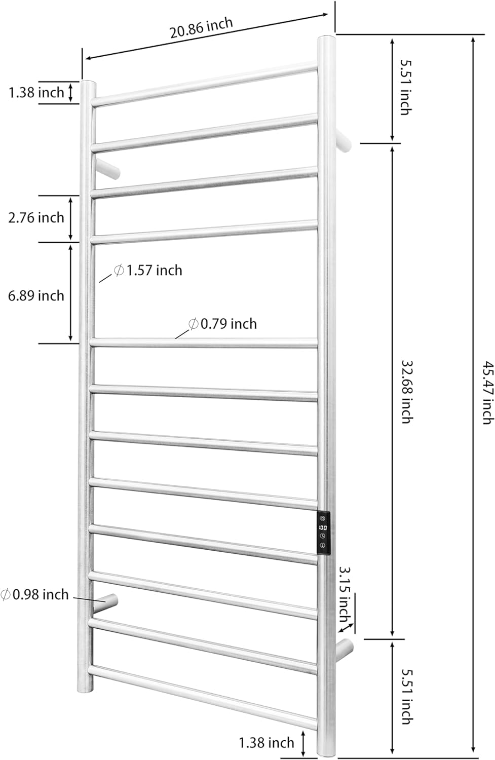 KEG Towel Warmer 8 Bars for Bathroom Freestanding or Wall Mounted Bath Towel Heater Plug-in with Built-in Timer Silver