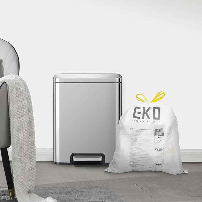 EKO 4 Gallon / 10-15 Liter, Extra-Strong Unscented Garbage Bags, Easy-Dispense