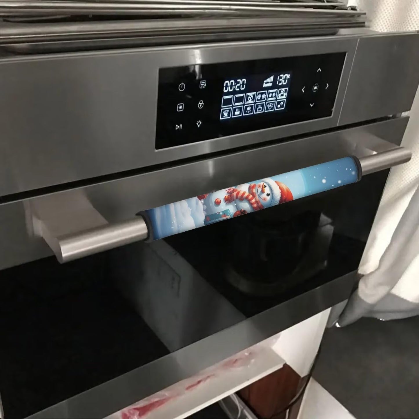 HUISEFOR Snowman Fridge Handle Covers 4 Piece Christmas Refrigerator Handle Covers Set of 4 Adjustable Kitchen Appliance Handles Cover for Microwave Oven Stove Christmas Decoration