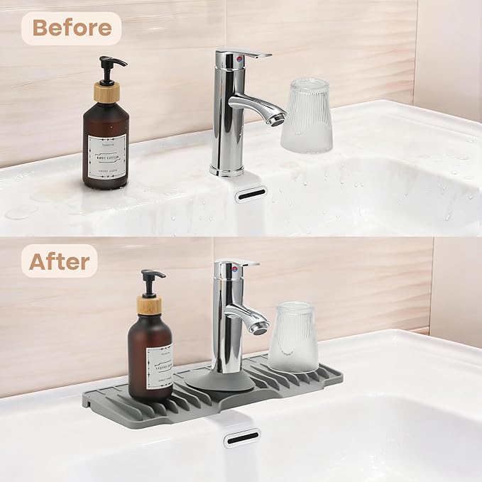 15.75 Inch kitchen Sink Faucet Mat, Silicone Sink Protector&Splash Guard