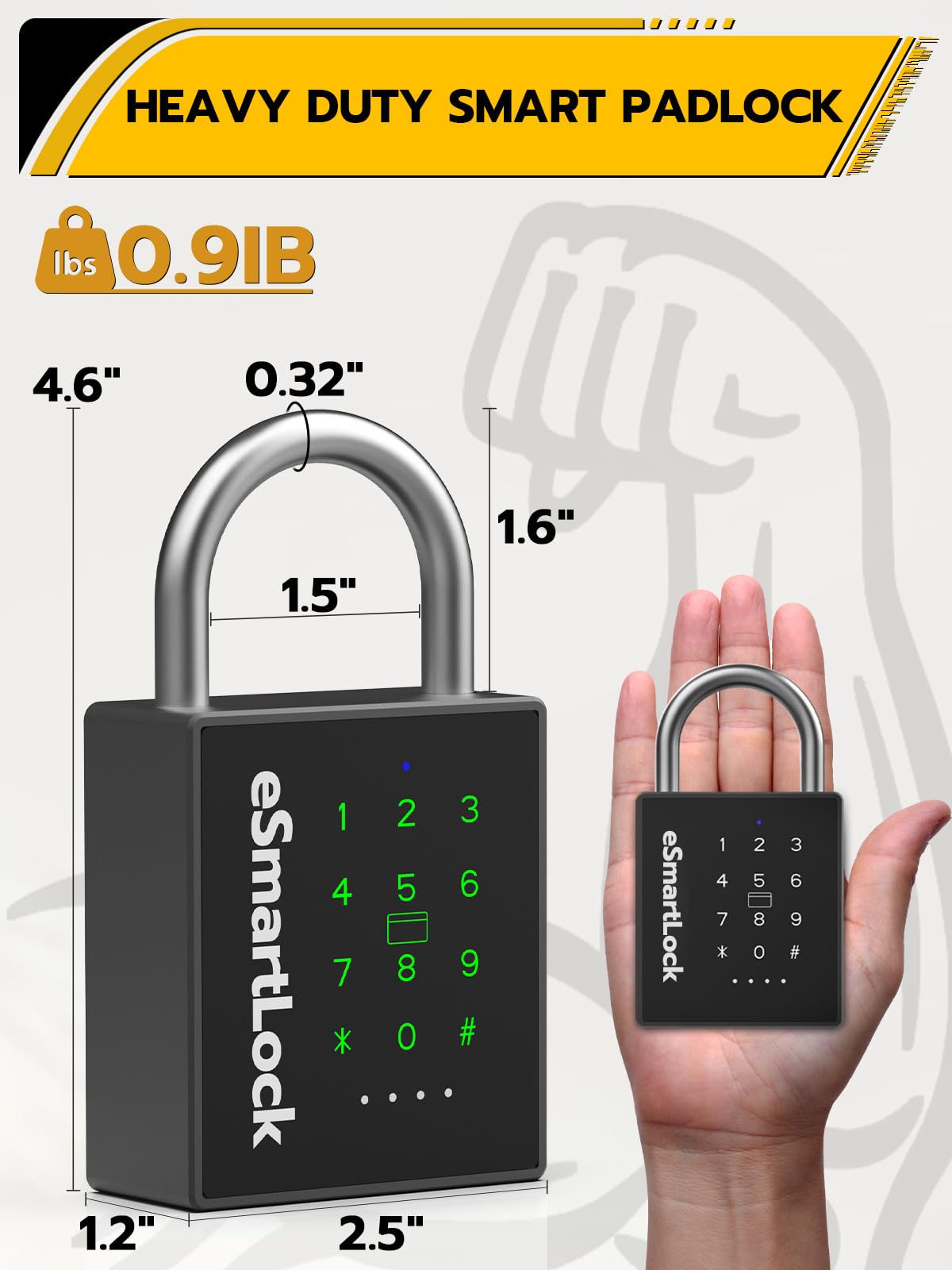 Pothunder Heavy Duty Smart Padlock, Outdoor Padlock with Key Code and RFID, Weatherproof Biometric Digital Lock for Gate, Sheds, Fence, Garage, Locker, Storage Unit
