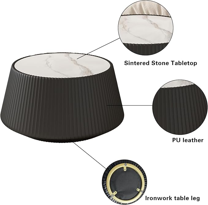 Modern Marble Nesting Coffee Table Set of 2, 26.77" Cup Shaped Coffee and End