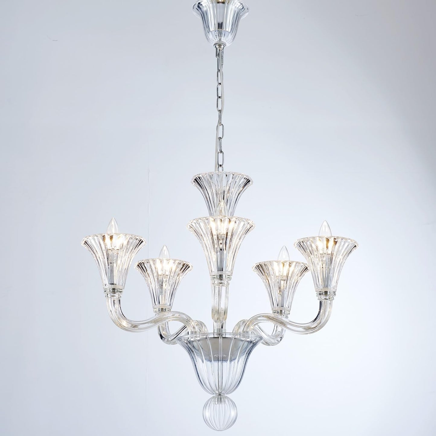Saint Mossi 5 Light Crystal Chandelier, Modern Dining Room Light Fixture, Clear Crystal Pendant Light for Bathroom Bedroom Livingroom, D19xW19xH23, E12 Socket